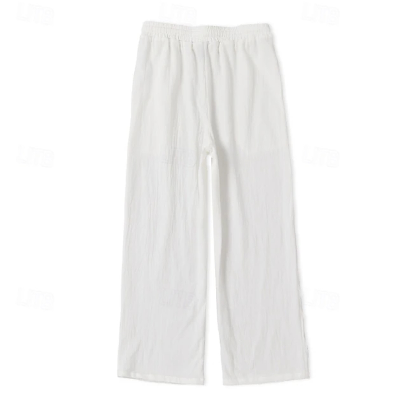 Pantalon ample en coton et lin pour homme, confortable, respirant, décontracté, à jambes larges, pour l'été