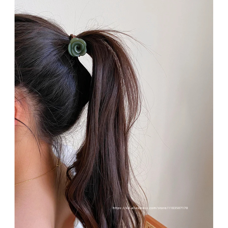 Anneau de cheveux de fleur de rose française, Corée du Sud, Corde de tête de queue de cheval haute attachée, Boule de tête de bourgeon de fleur, Corde de cheveux de tendon de feuille