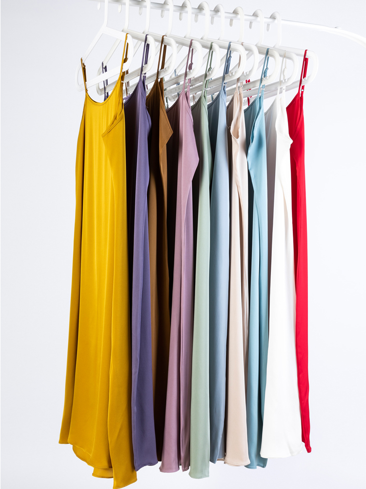 SuyaDream – robe mi-longue en soie pour femmes, 93% soie, 7% élasthanne, bretelles Spaghetti, nouveaux vêtements d'été, bleu, 2024
