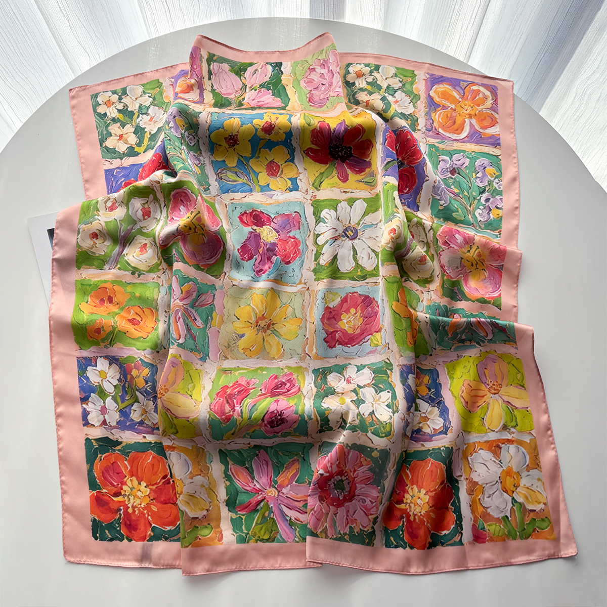 Foulard carré en soie imprimé Floral pour femmes, châle, bandeau, étole, cravates Bufanda, printemps-automne
