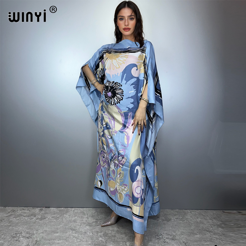 Robes imprimées pour femmes, Design à la mode, ample, chauve-souris, Maxi, longue, tenue de soirée élégante, été, automne, 2025