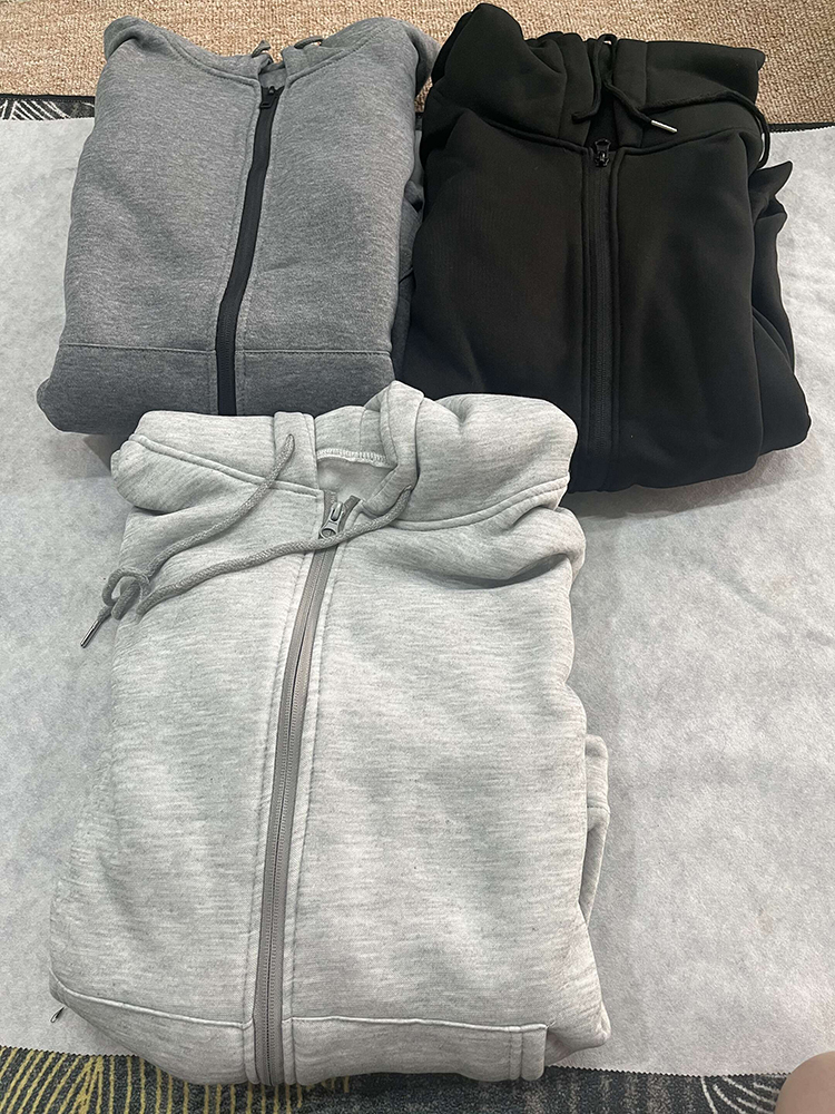 Veste d'automne pour femme grise et noire à capuche, à manches longues, zippée, coupe ample, décontractée, avec grandes poches, manteau d'extérieur