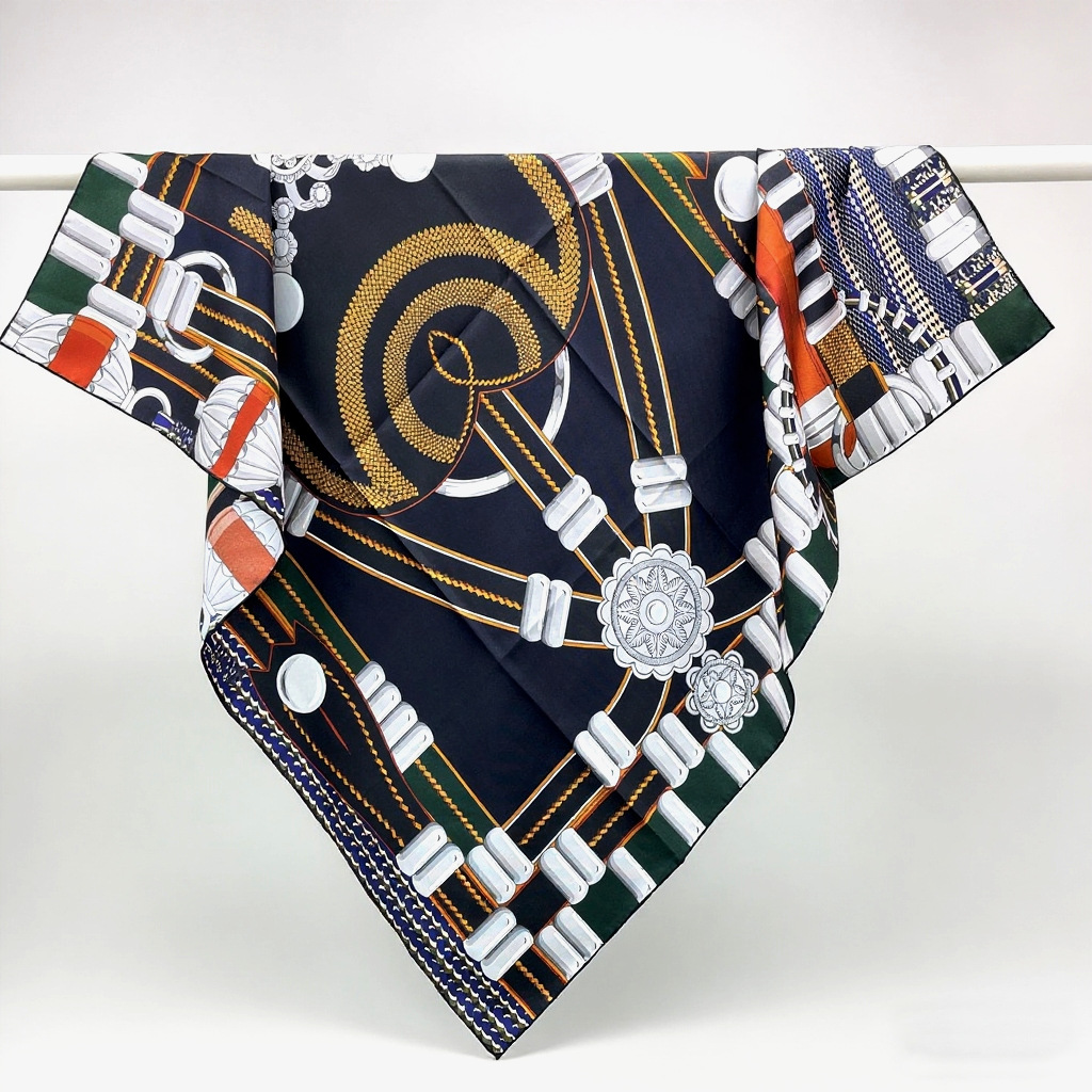 Écharpe en Soie de Luxe de Créateurs 90CM pour Femme, Foulard en Twill, Châle, Décoration Cheveux et Cou, Cadeau de Noël pour Amoureux