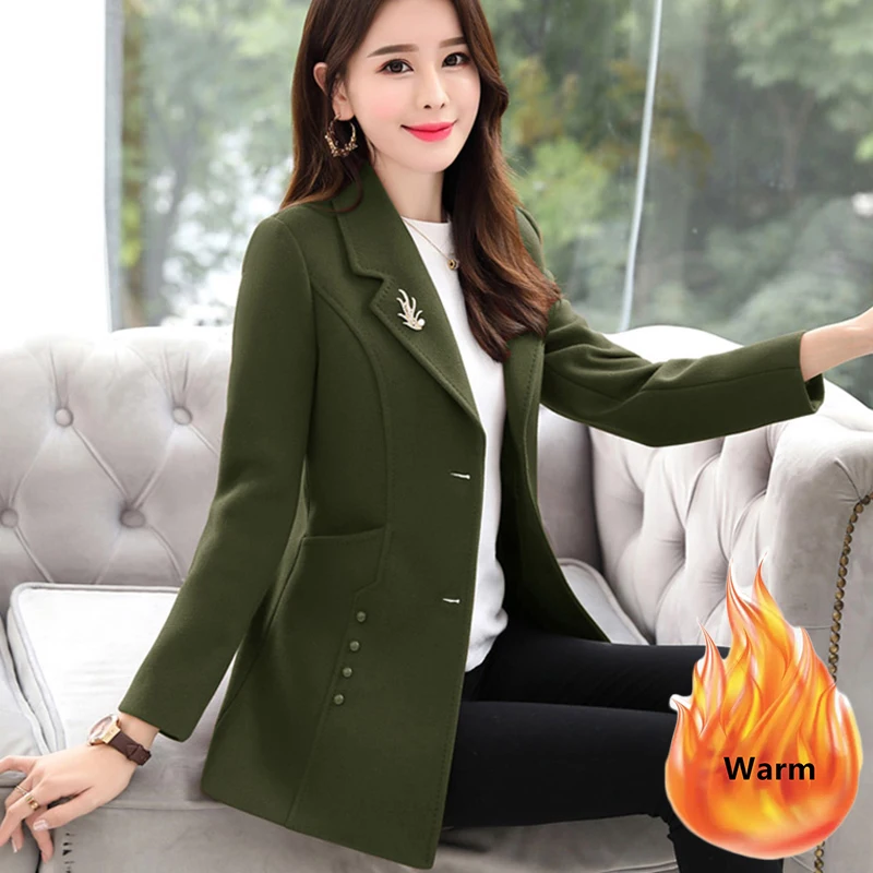 Veste en laine chaude matelassurera pour femme, coupe slim, mi-longue, tissu classique, élégant, mélange de laine, luxe, automne, hiver