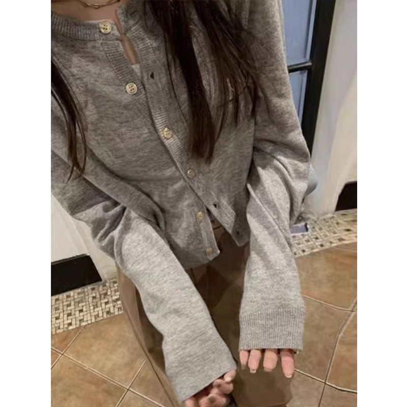Veste tricotée à manches longues pour femme, pull basique à col rond, couleur unie, Chic, coréen, décontracté, nouvelle collection automne