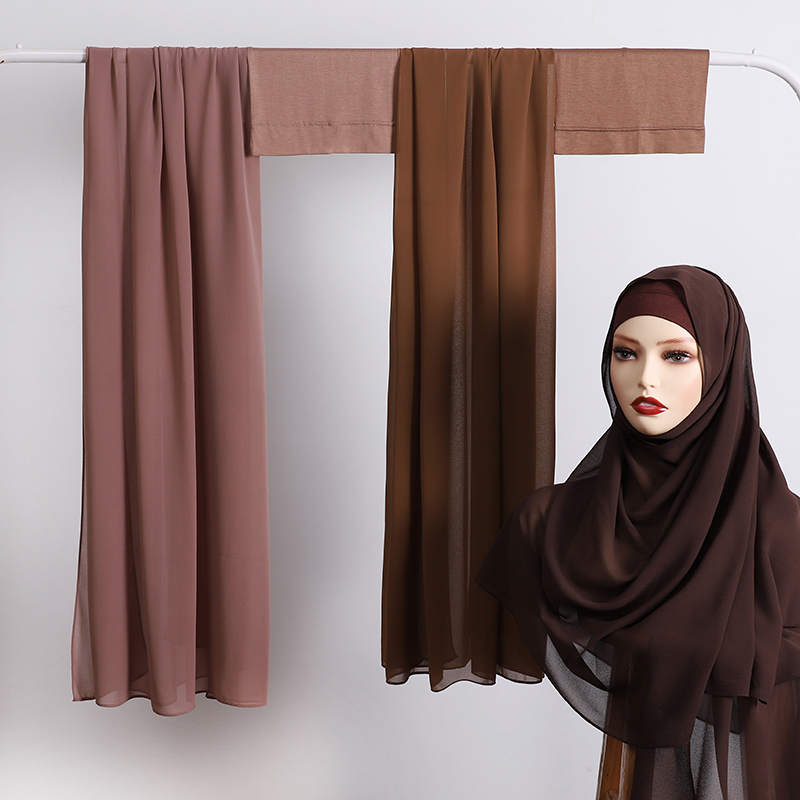 Nouvelle mode musulmane en mousseline de soie Hijab correspondant couleur avec sous-capuchon 2 pièces ensemble même couleur foulards intérieurs pour les femmes