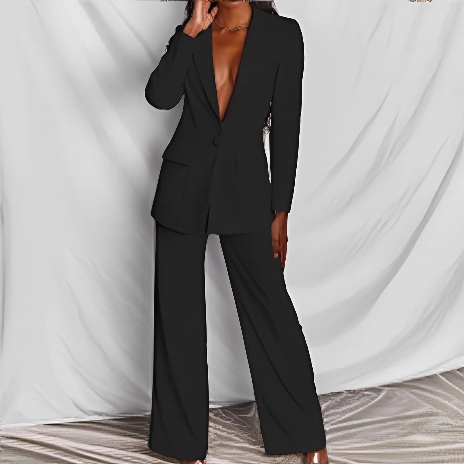 Ensemble 2 Pièces Femme 2026 Nouvelle Mode Blazer Professionnel + Pantalon Couleur Unie Décontracté Costume Deux Pièces Vêtements Femme Europe