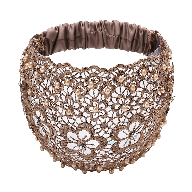 Bandeau amissié en polyester avec dentelle florale, élégant, avec perles, élastique, ensemble d'accessoires pour cheveux, motif