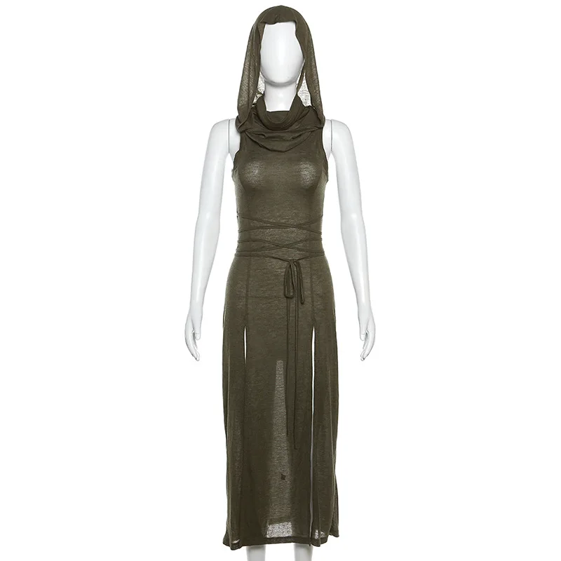 Robe à capuche avec fente à l'ourlet pour femmes, robe de soirée personnalisée, vêtements de club, tendance de la mode estivale, nouveau, 2023