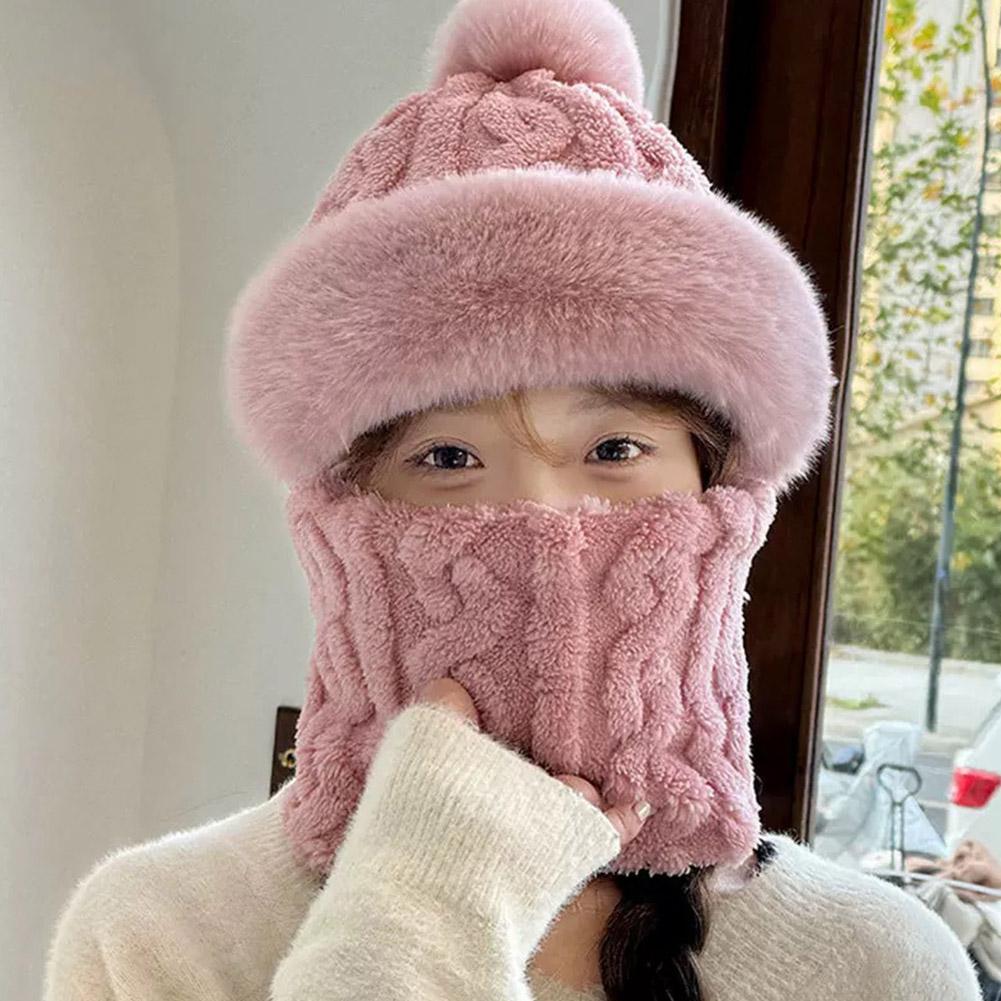 Chapeau d'hiver pour femmes, masque facial à capuche, garde au chaud, Style épais, écharpe de cou, bonnet tricoté en cachemire, chauffe-cou