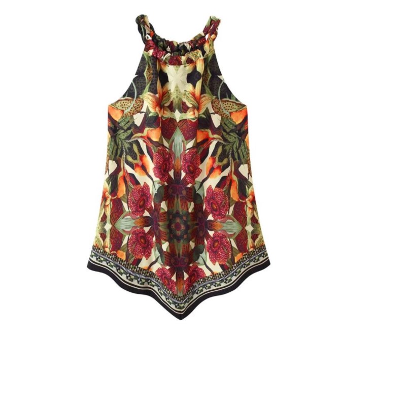 Ensemble de jupes pour femmes, imprimé floral d'été, haut sans manches à col halter, jupe à ourlet irrégulier avec fermeture éclair latérale, ensemble décontracté tendance en 2 pièces