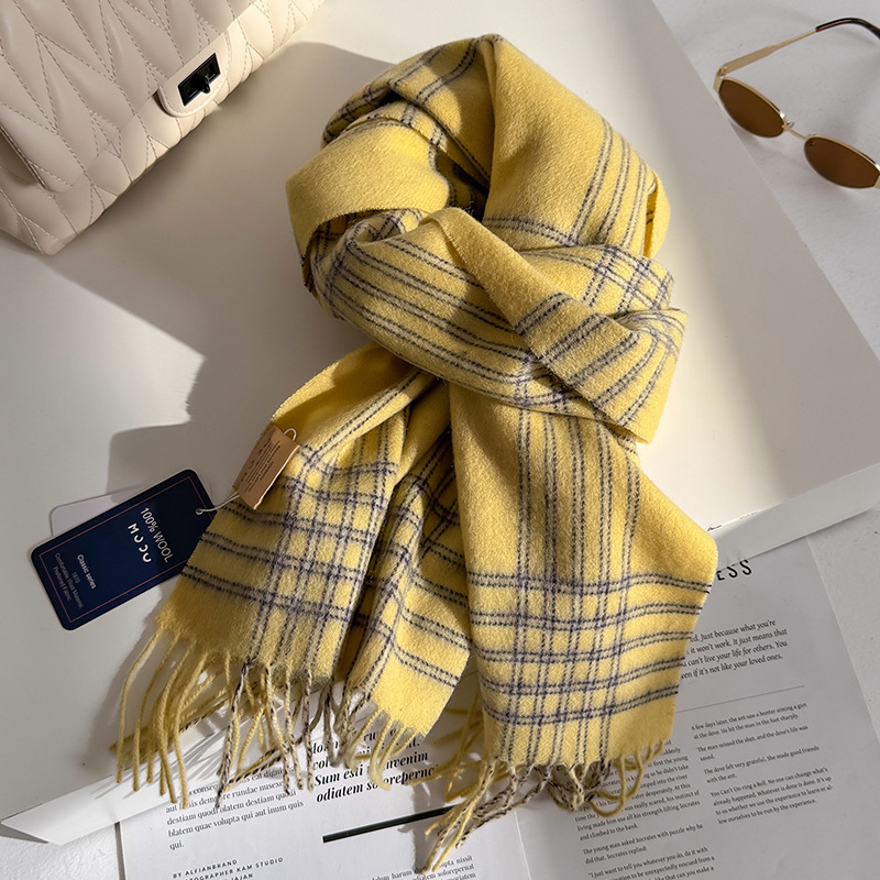 Luxe 100% laine écharpe femmes Plaid cachemire mouchoir chaud hiver femme châle paréo doux hommes Bufanda britannique coréen écharpe