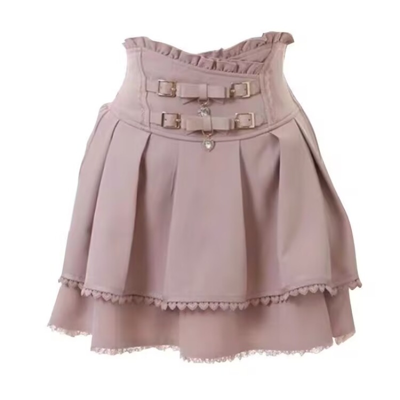 Style coréen Kawaii gâteau rose Mini jupes femmes pansement Lolita taille haute Y2k esthétique doux dentelle gothique JK Faldas jupe noire