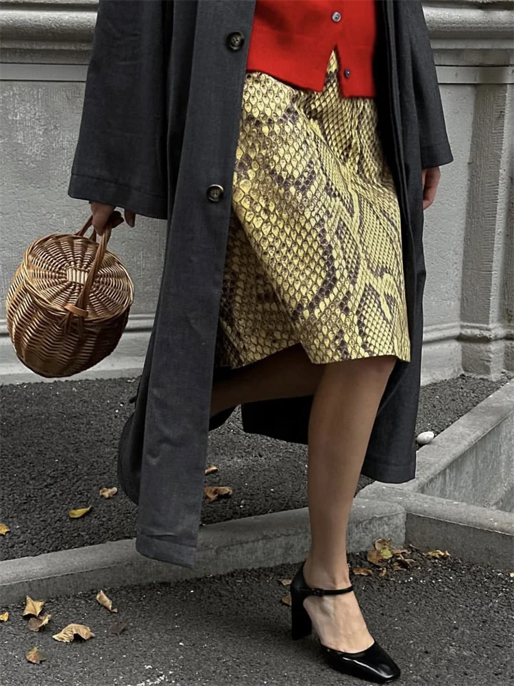 Jupe imprimée peau de serpent pour femmes, taille haute, Slim, contraste, Patchwork, Streetwear, Vintage, Y2k