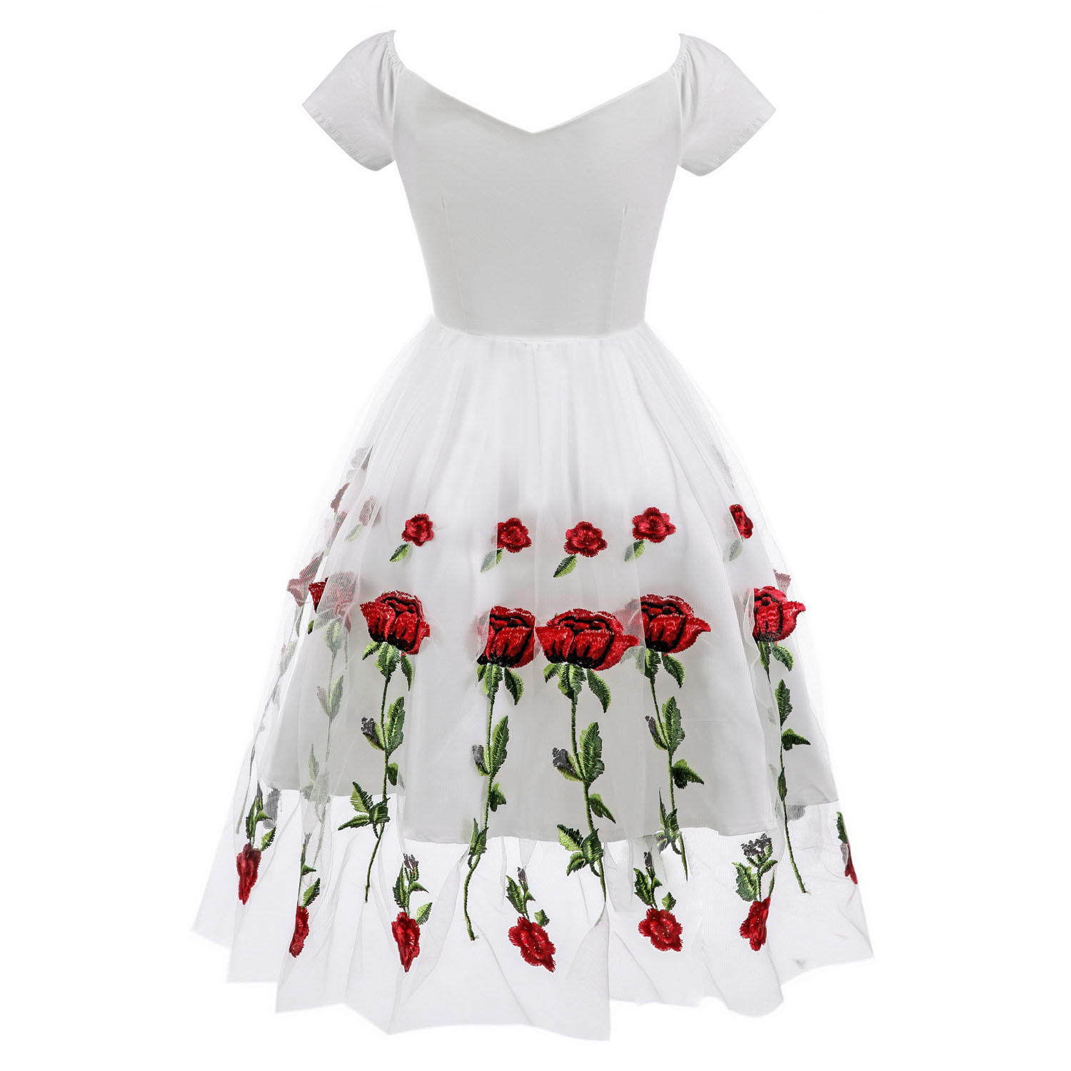 Robe de soirée brodée de fleurs roses pour femmes, col en V, élégante, maille plissée, imprimé Floral, tunique mi-longue blanche, Vintage, formelle, 2025
