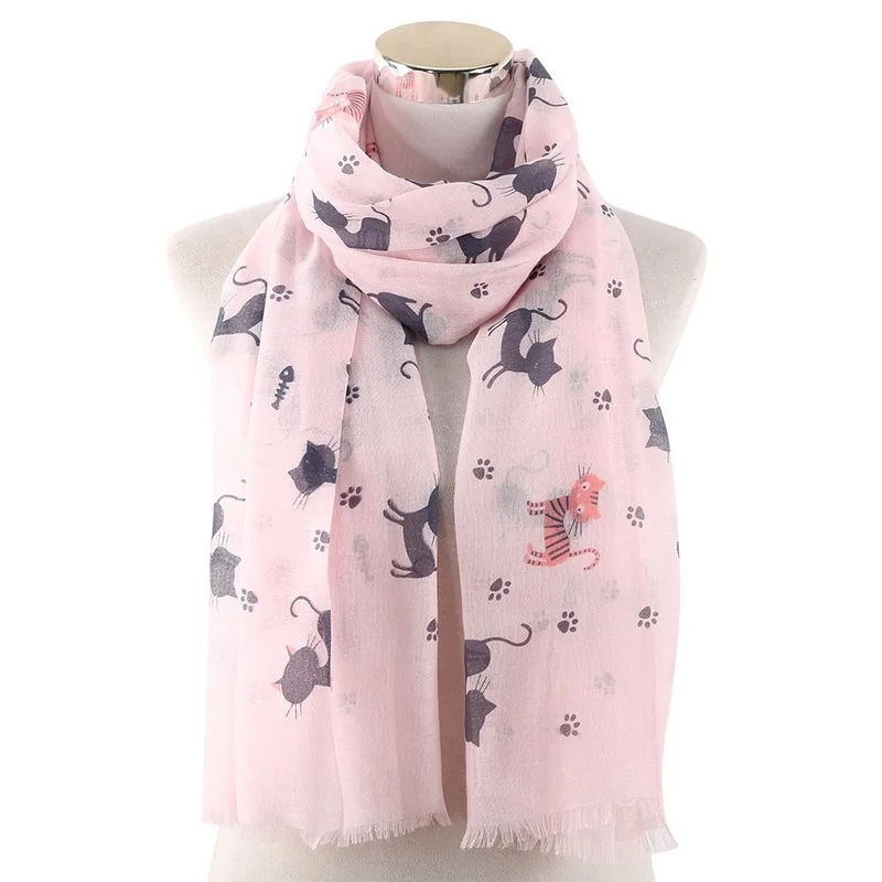 Mode chat empreinte impression femme écharpe coton foulards extérieur Relaxation foulard châle garder au chaud pour éviter le vent