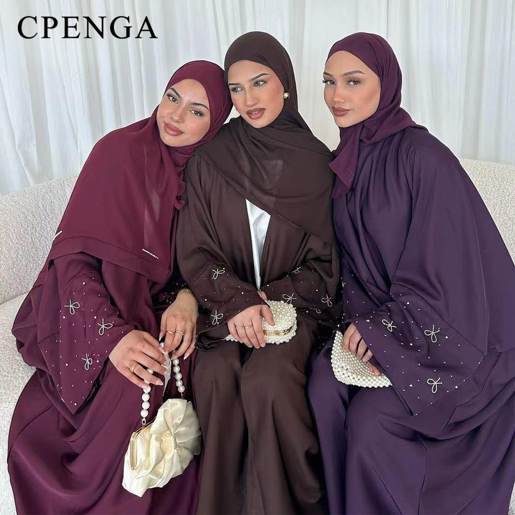 Abaya de luxe de dubaï avec nœud perlé, robe modeste pour femmes musulmanes, élégant, couverture ouverte sur le devant, Cardigan à la mode, tenue turque unie