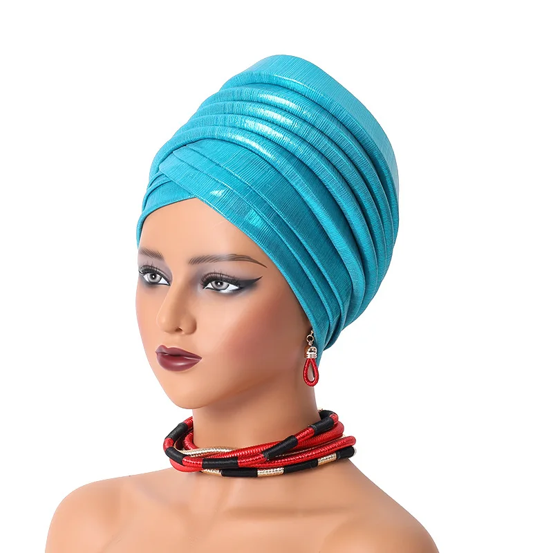 Auto Gele-Turban Africain pour Femme, Cravate de Sauna, Chapeau Plissé, Enveloppe de Sauna Musulmane, Écharpe NigWin, Hijab Aso Oke, Couverture de Casquette de Chimio