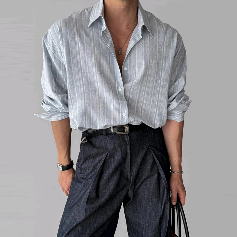 Chemises rayées Bergame à manches longues pour hommes, Streetwear d'affaires, Vêtements populaires coréens, observateur, Luxe, Loisirs, Solide, Document