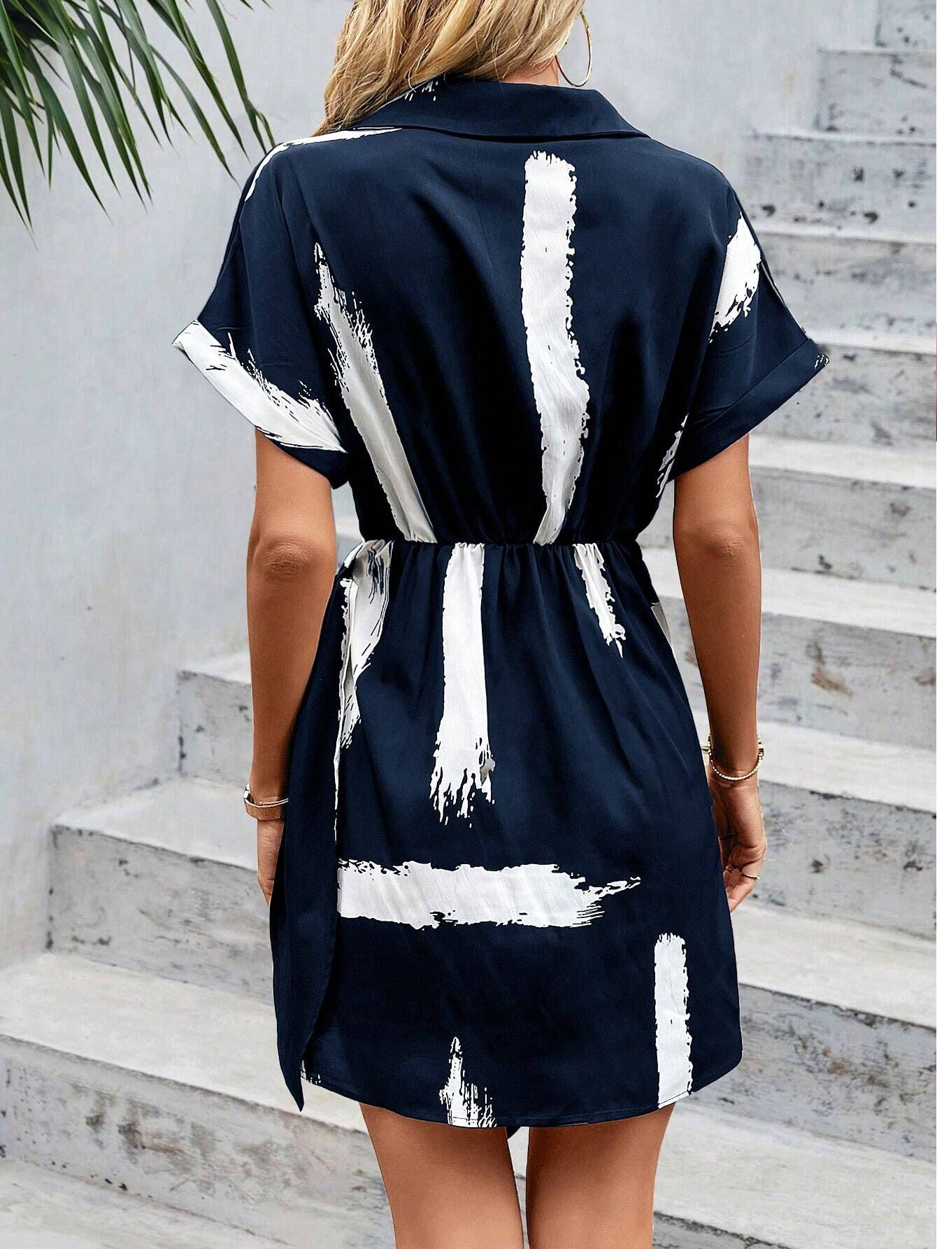 Mode été robes à manches courtes pour les femmes imprimer col en v femmes robe à lacets robe courte femmes robes De Verano Mujer