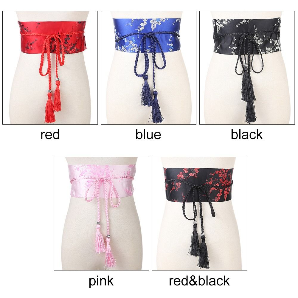 Ceinture à nœud papillon pour femme, corset large japonais, ceinture en satin, ceinture vintage, imprimé floral, Cummerbunds Kimono, accessoires de mode