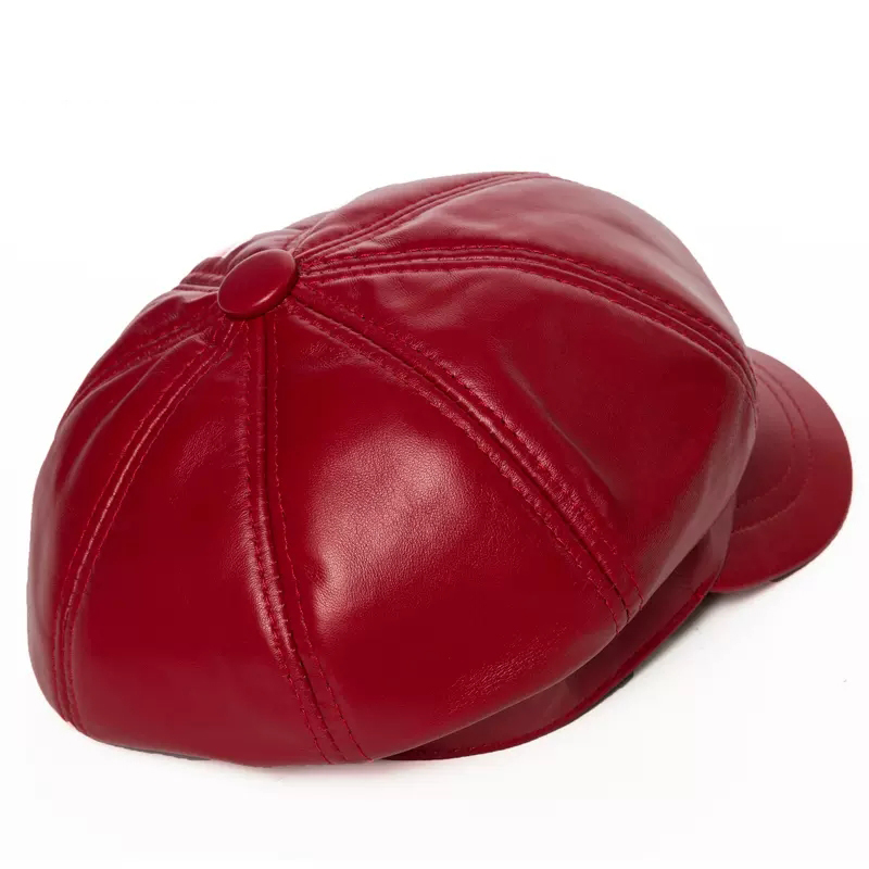 Chapeau octogonal en peau de mouton pour femme, cuir véritable, casquettes de béret de peintre chimilote coréen, Streerwear rouge et bleu, Sophia Femme, hiver