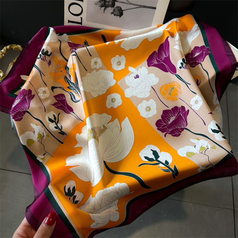 Écharpe pour femmes mode fleur imprimé foulard de luxe Bandanna respirant carré écharpe printemps/été bandeau Hijab foulards
