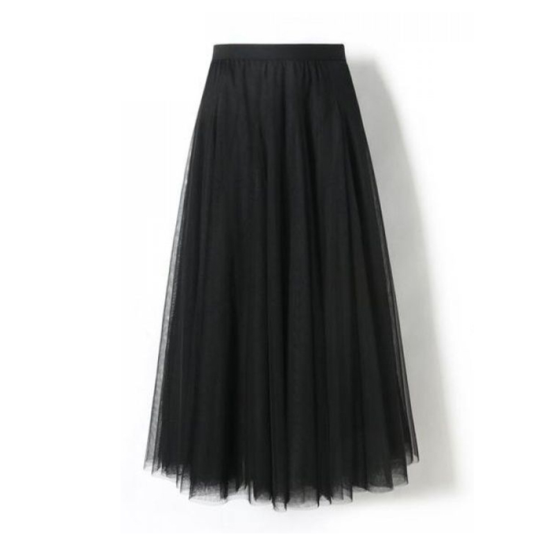 Jupe longue Tutu en maille élastique pour femmes, taille haute, mode coréenne élégante, plissée, blanc, noir, rouge, mi-longue, printemps été, 2026