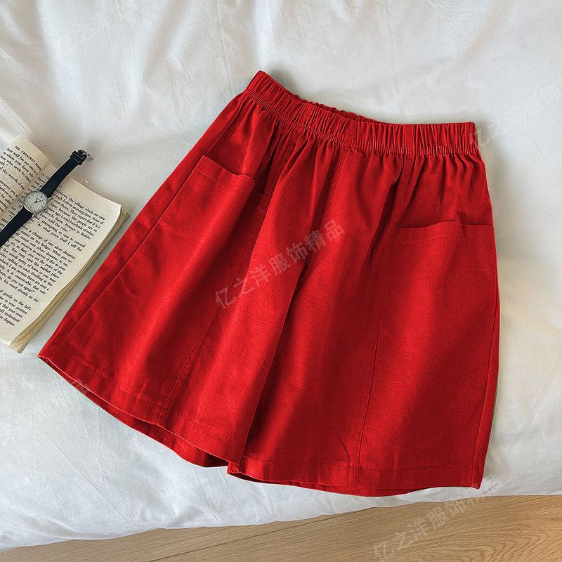 Vêtements pour femmes, short utilitaire rouge uni, ample, Style coréen, décontracté, élégant, vêtements d'extérieur, jambes larges et fines, nouvelle collection été