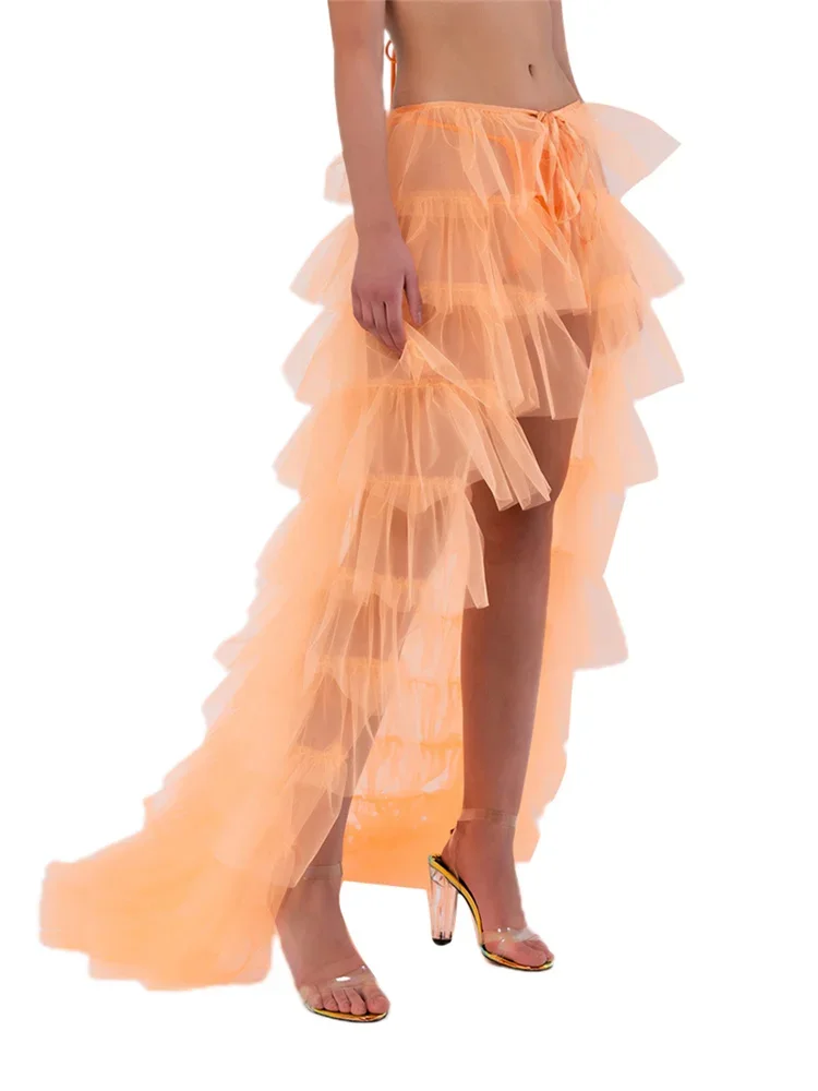 Mode longue jupe en Tulle femmes élégante princesse Style Sexy maille irrégulière Tutu jupes Vintage jupe bouffante plage couvertures