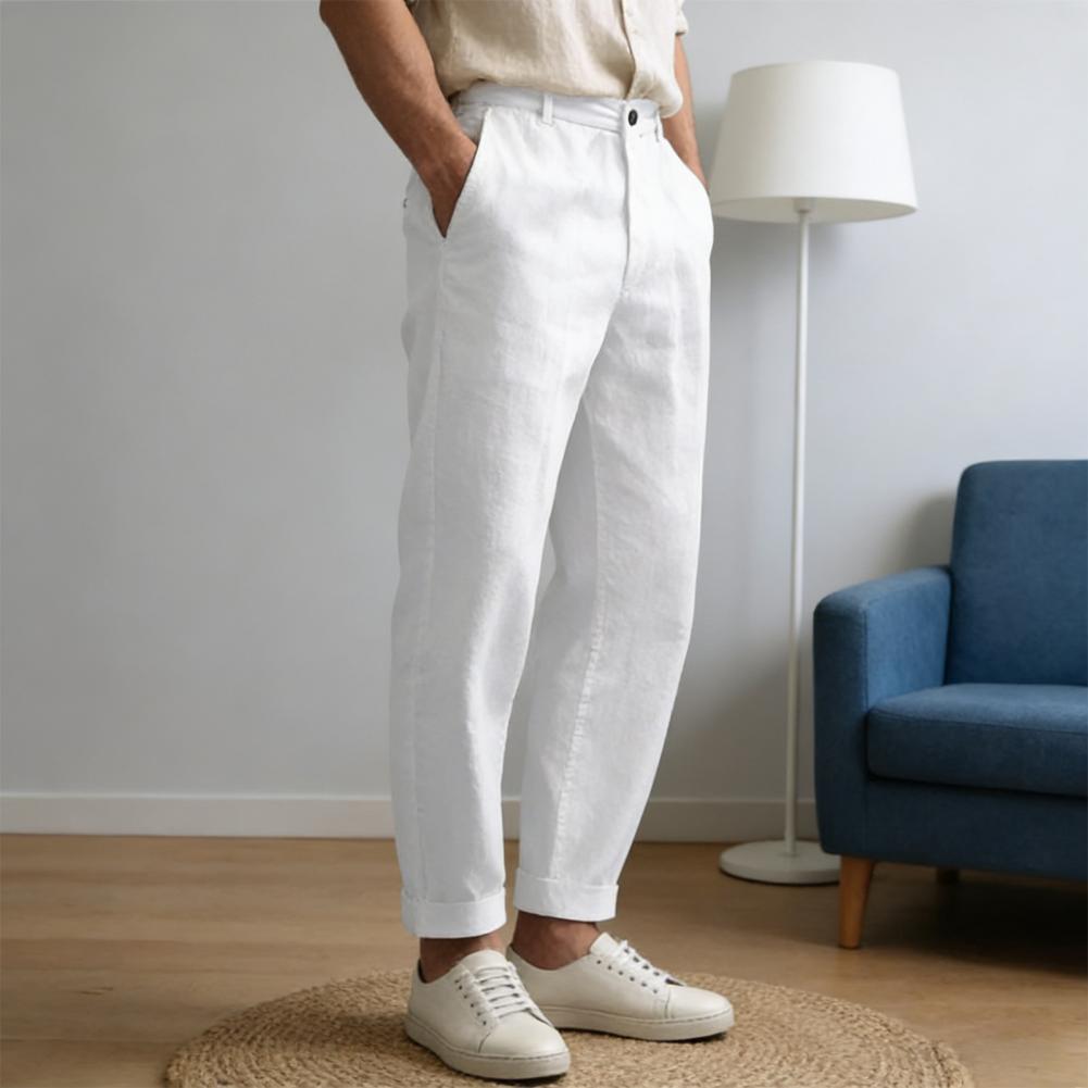 Pantalon de costume vintage ample en lin pour hommes, printemps été, nouveau pantalon décontracté droit, mode masculine, pantalon plissé respirant