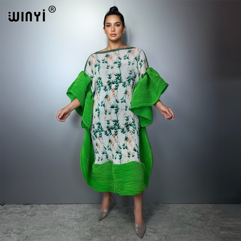 Robe plissée élastique WINYI BOHO pour femmes musulmanes, paréo de plage, caftan, abaya, robe longue de luxe Dubaï pour les vacances et les anniversaires