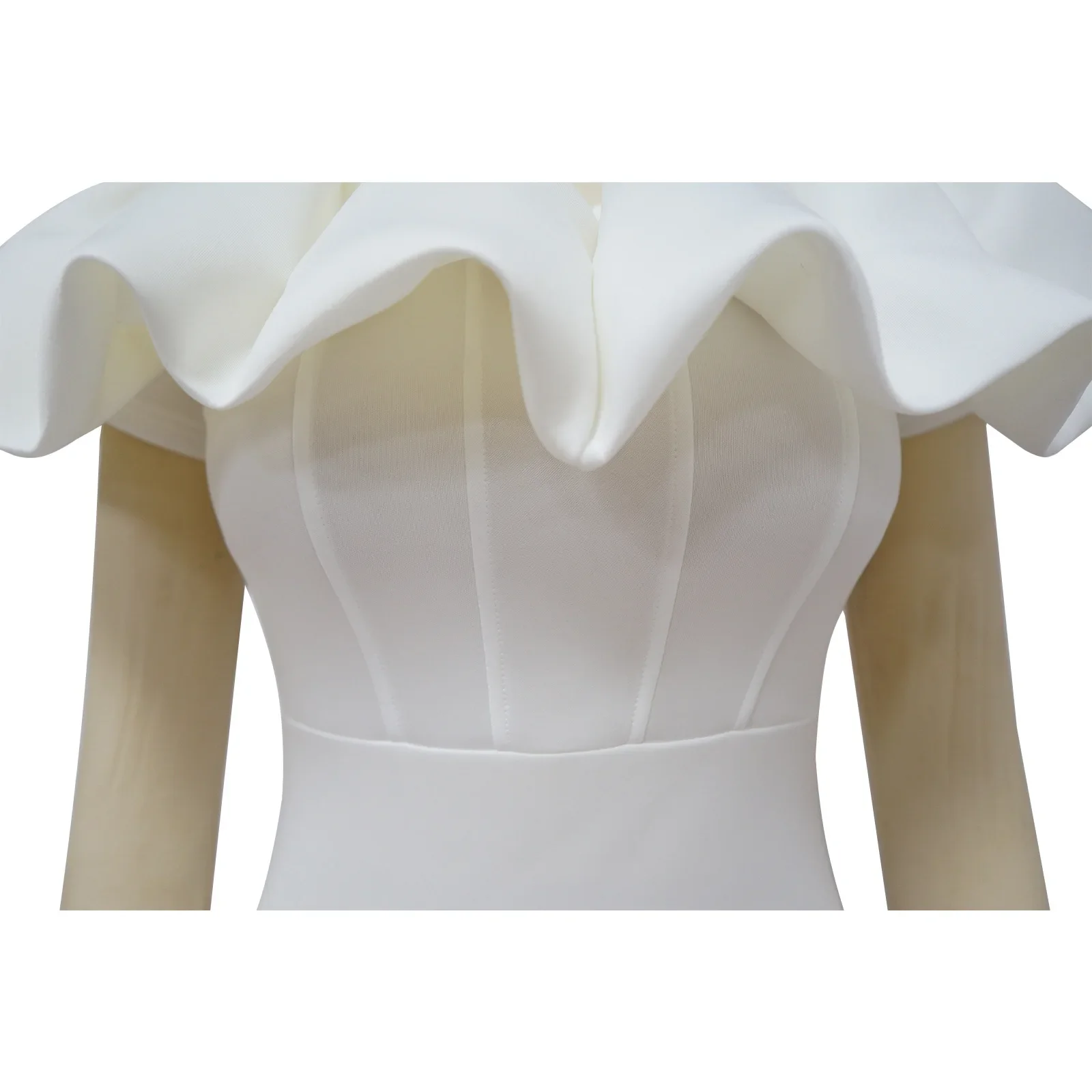 Robe de Soirée Longue et Élégante pour Femme, Tenue Froncée, Slim, Batteries, Sirène, Blanche, pour Invités de Mariage