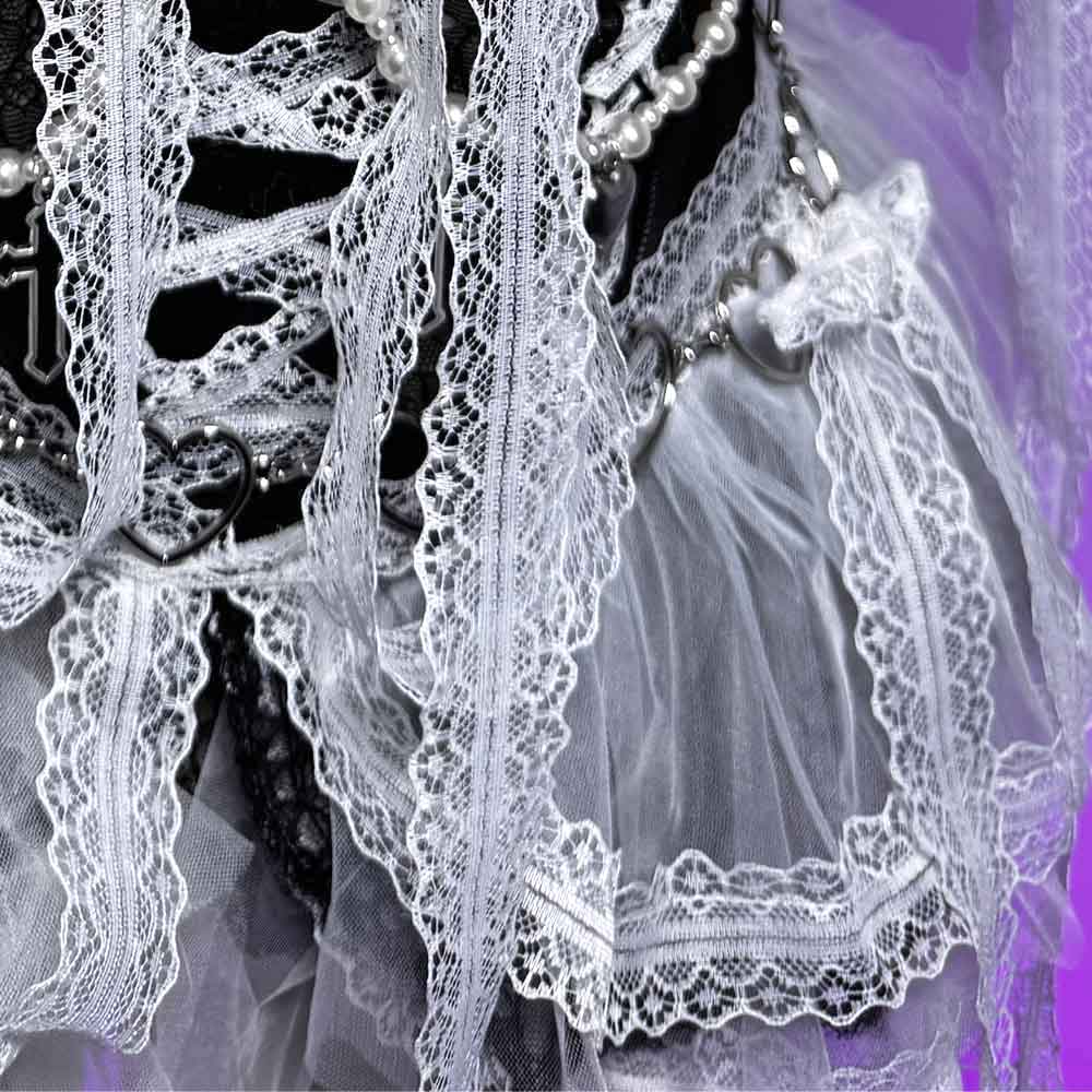 Robe Gothique Noire pour Femme Y2K Rave Cyber Punk Rock Star Goth Croix Dentelle Scène Emo ALT Grunge E-Girls Lolita Robe de Bal Vêtements