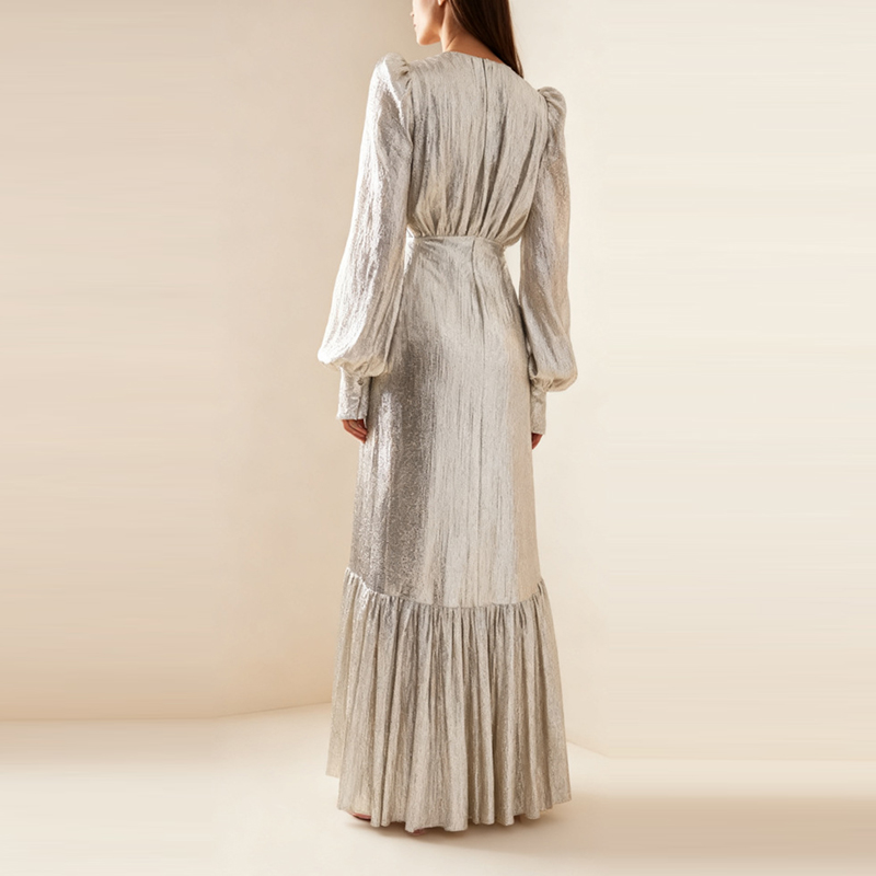 Robe décontractée à manches lanternes, robes de fête, robe plissée à col rond pour femme, robe de soirée élégante à taille haute pour l'été
