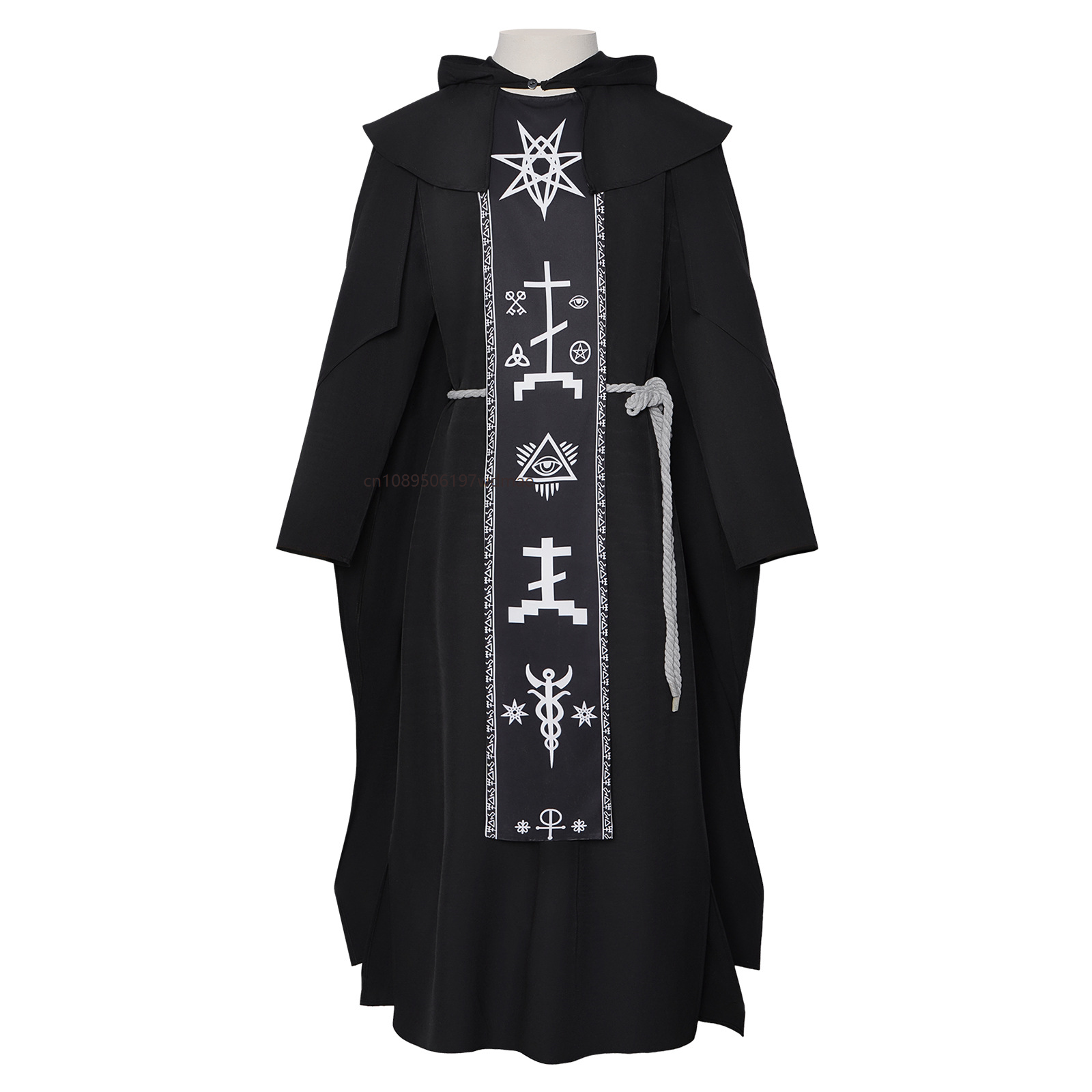 Costume de Prêtre pour Hommes Adultes, Robe de Clergé Noire, Costume de Scène Médiéval, Manches Longues, Col Debout, Uniformes de Pasteur d'Église
