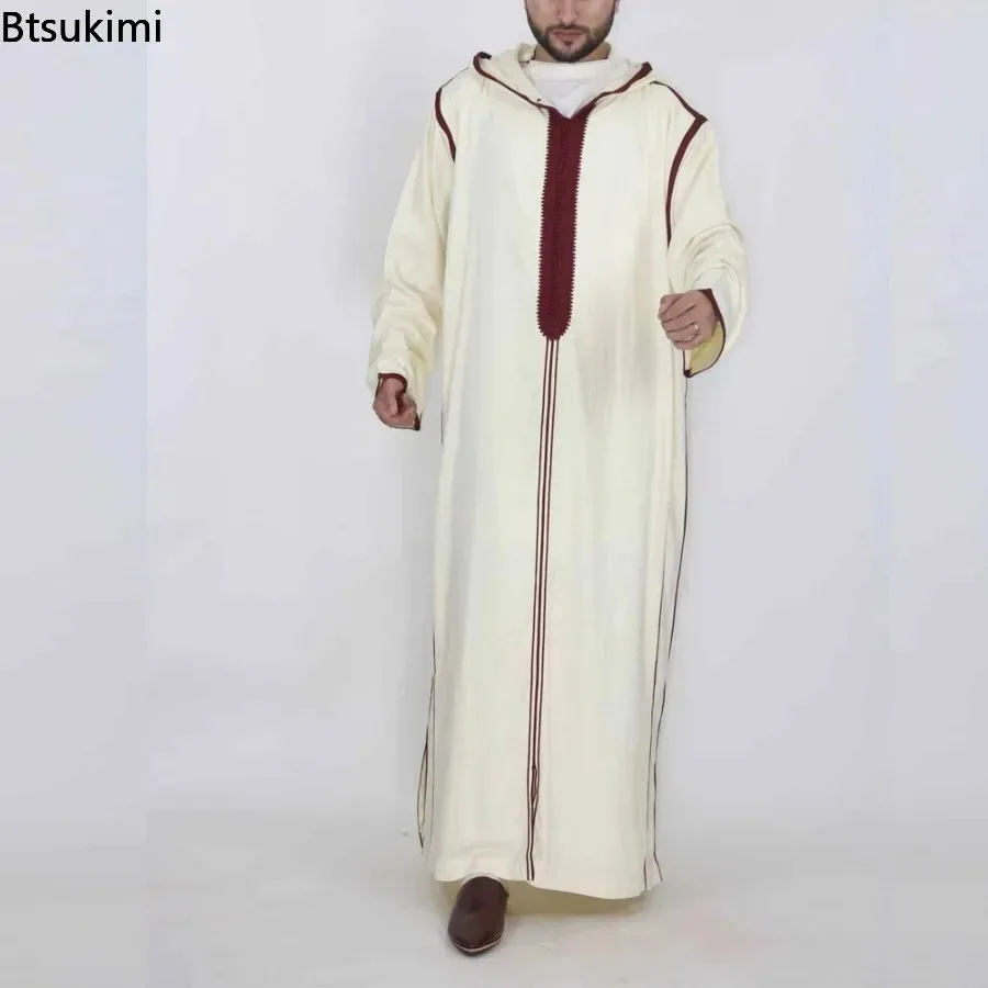 2026 hommes musulman Thobe moyen-orient Jubba Thobe manches longues Robe islamique hommes Robe musulmane saoudien arabe à capuche Thobe Abaya mâle
