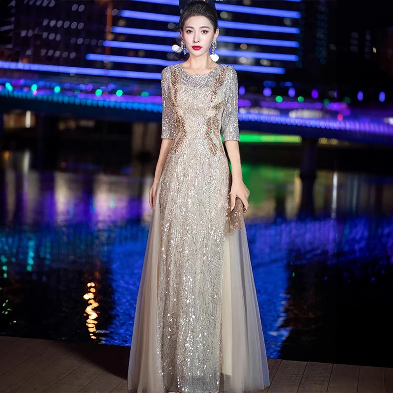 Robe de soirée haut de gamme Banquet Niche lumière luxe hôte acier compagnon conducteur chorale Performance Costume robe longue pour femmes WLF