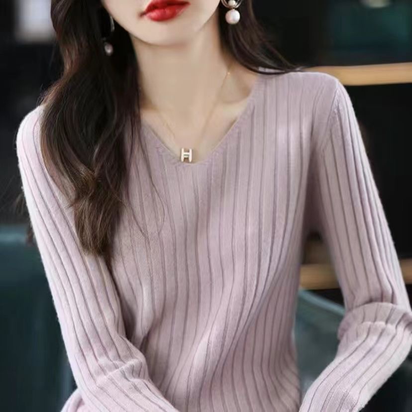 Femmes pull à manches longues haut tricoté pull col en v mode pull femme hiver basique femme vêtements solide OL pull DF4933