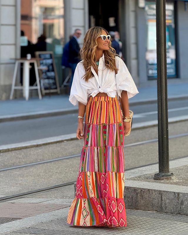 Jupe imprimée style Boho, élégante, taille élastique, ligne a, à volants, grand ourlet, vêtements de plage, vacances, jupe longue ample pour femmes