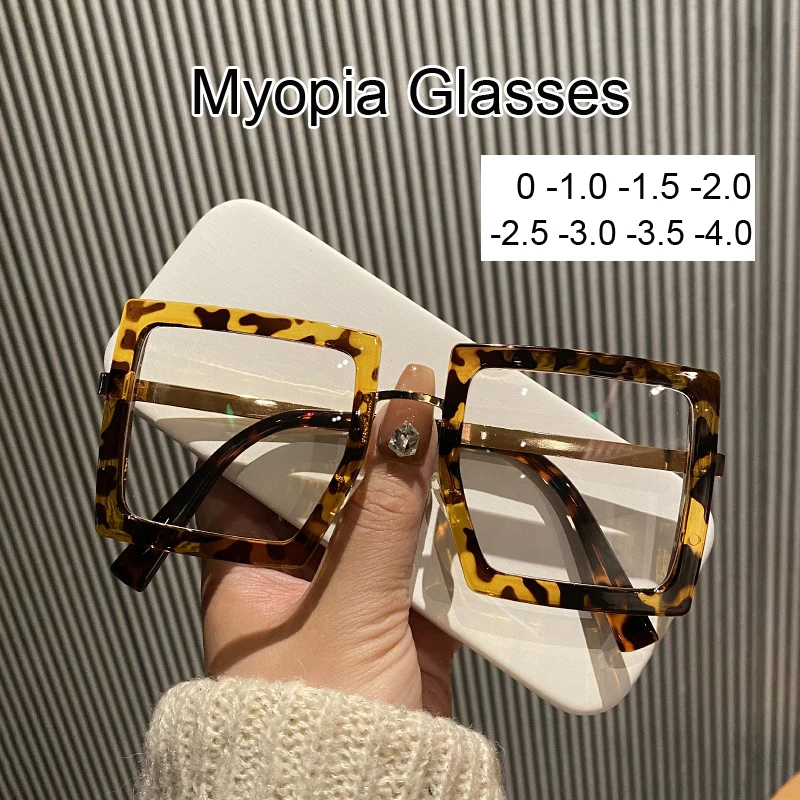 Lunettes de myopie à la mode pour femmes et hommes, surdimensionnées, carrées, rétro, moins dioptrie, Prescription optique, vue de près