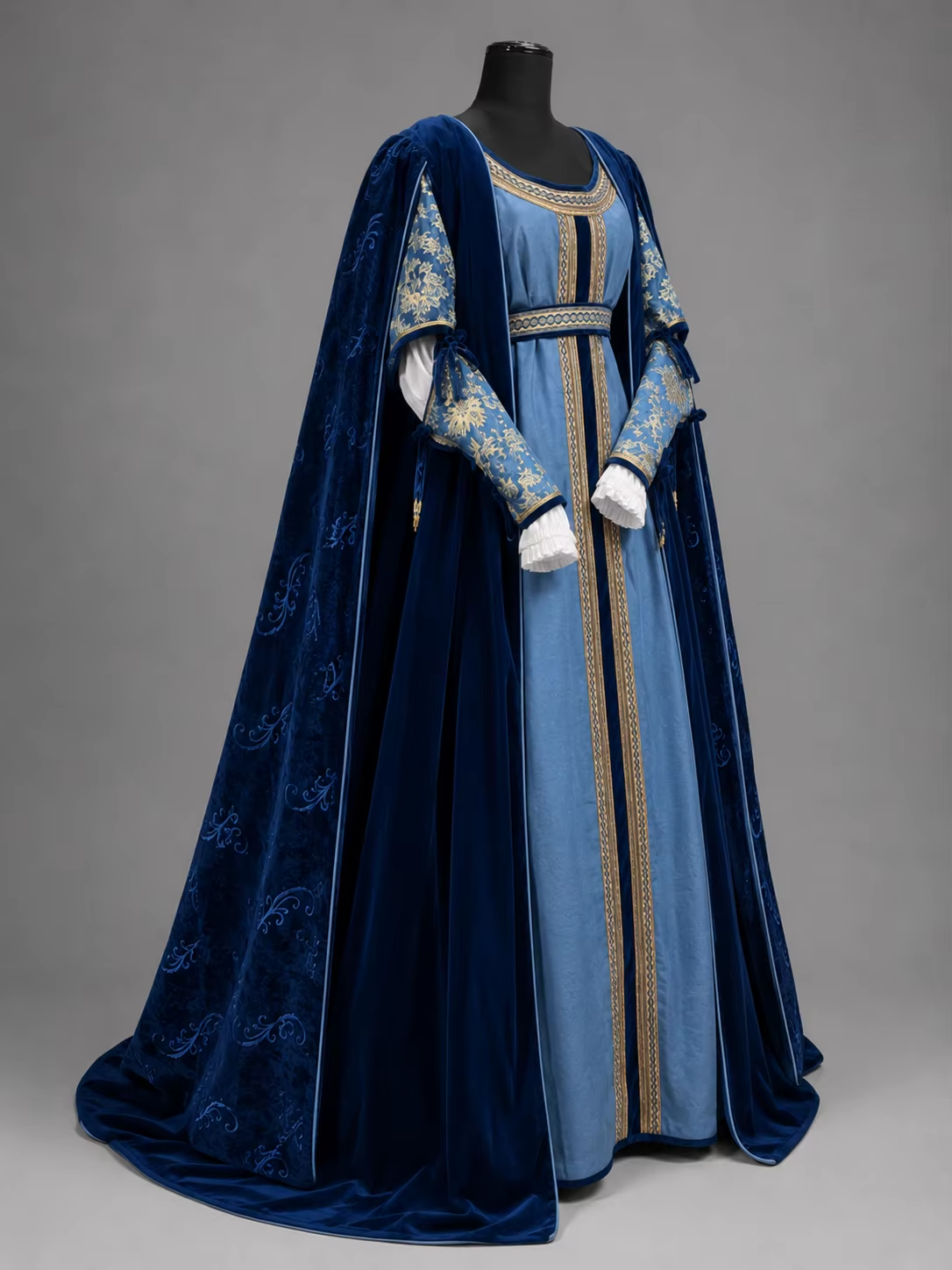 Robe de costume médiévale Renaissance Tudor pour reine noble avec cape en velours, robe de princesse gothique vintage, tenue de bal historique