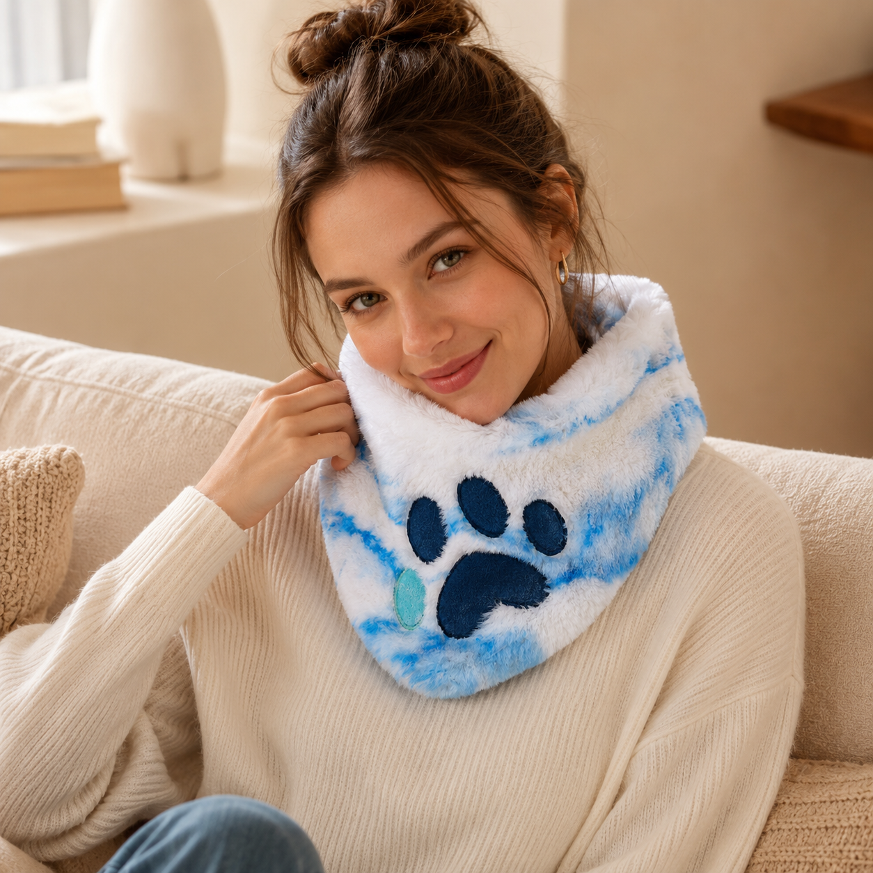 Écharpe triangulaire en fausse fourrure avec motif patte, accessoire de cosplay pour costumes Furry