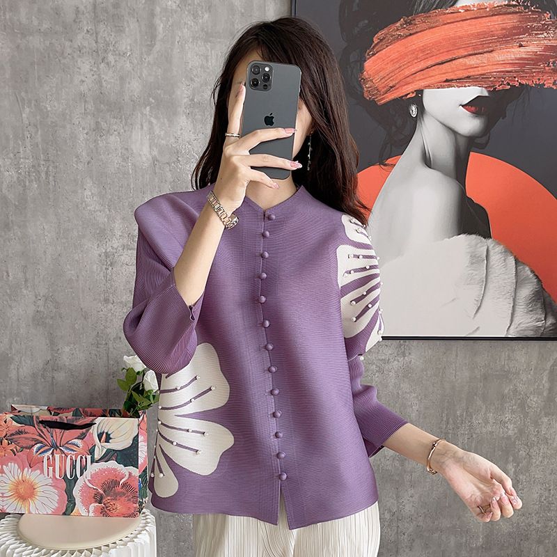 Vêtements pour femmes Miyake plis mode Cardigan haut Style d'été coupe ample manches chauve-souris chemise imprimée vêtements d'hiver femmes
