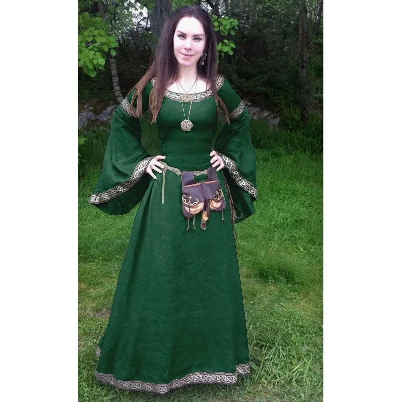 Robe médiévale Vintage celtique à manches longues pour femmes, longueur au sol, Renaissance gothique, Cosplay, Costume d'halloween