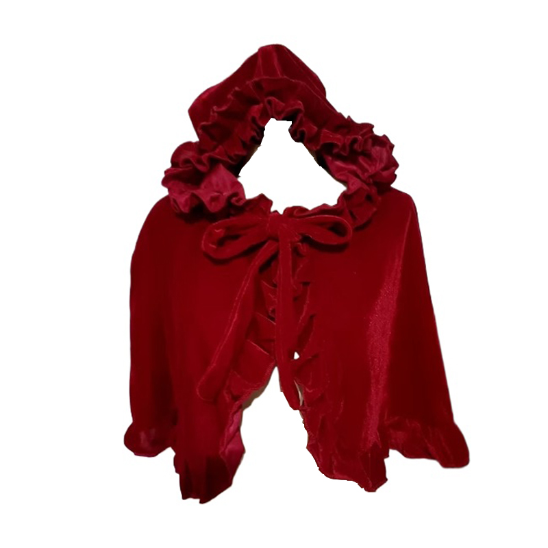 Lolita Everak-Robe Courte Attachée avec Petit Costume d'Équitation Rouge pour Femme, Cape, Capuche, Châle, Noeud Doux à Volants pour Étudiantes, Automne et Hiver