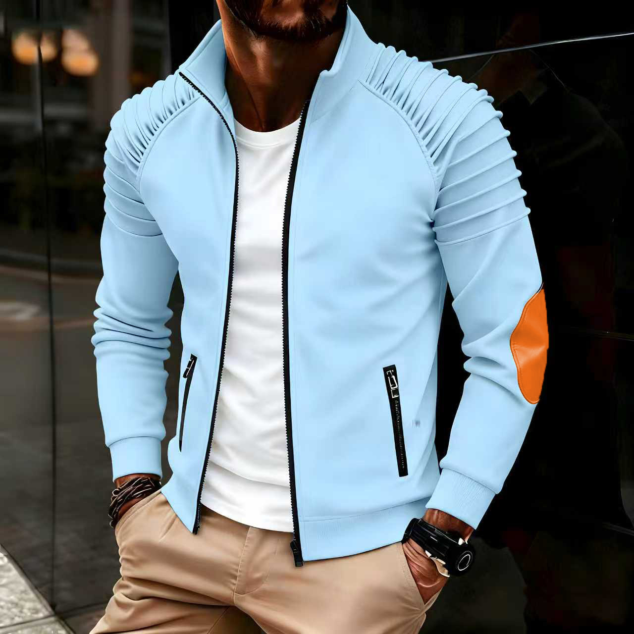 Printemps/automne nouveau sport décontracté hommes veste hommes Stand plis mince rayure ajustement veste fermeture éclair à manches longues manteau Cardigan manteau hommes