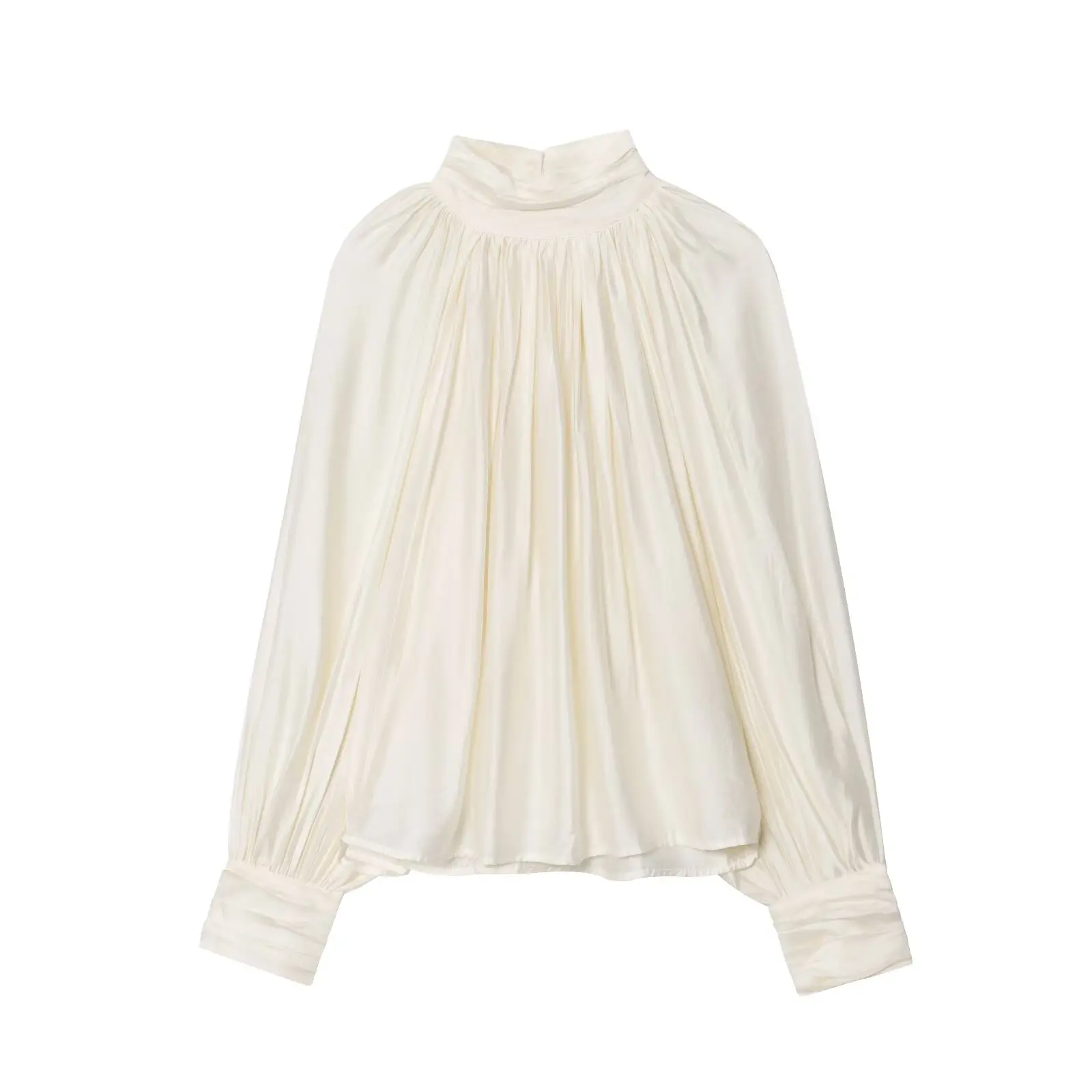 Bsay vêtements pour femmes mode automne nouveau pli col montant chemises lâches à manches longues Blouses pull Chic bureau dames hauts