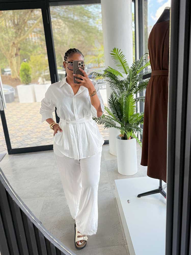 Vêtements pour femmes printemps-été, ensembles deux pièces, chemise blanche à manches longues amincissante et pantalon décontracté