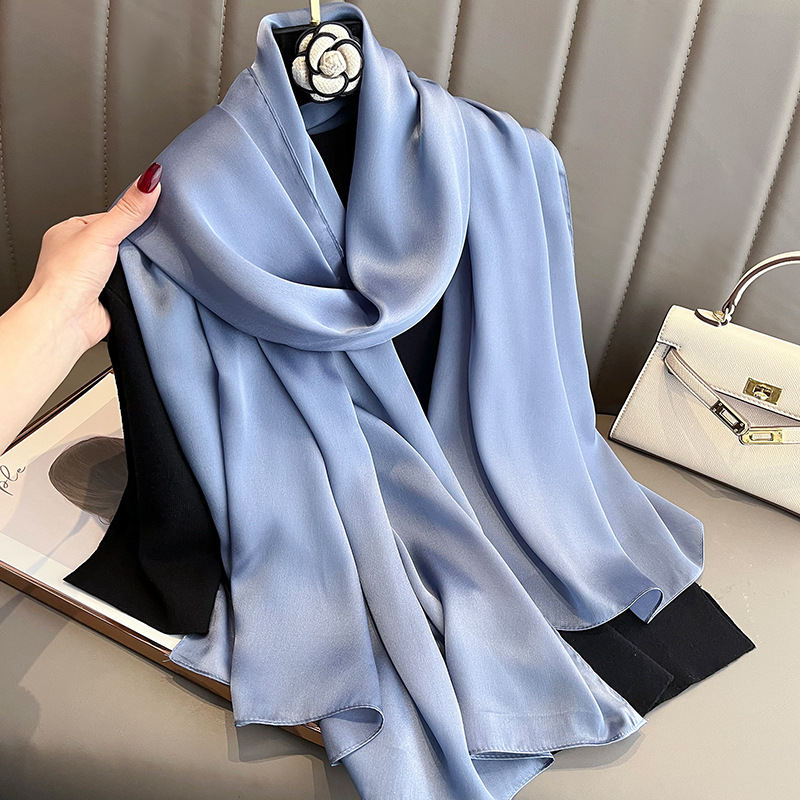 Printemps été dame mince soie sentiment écharpe couleur unie châle enveloppement femmes plage voyage Protection solaire foulards Foulard Bufandas